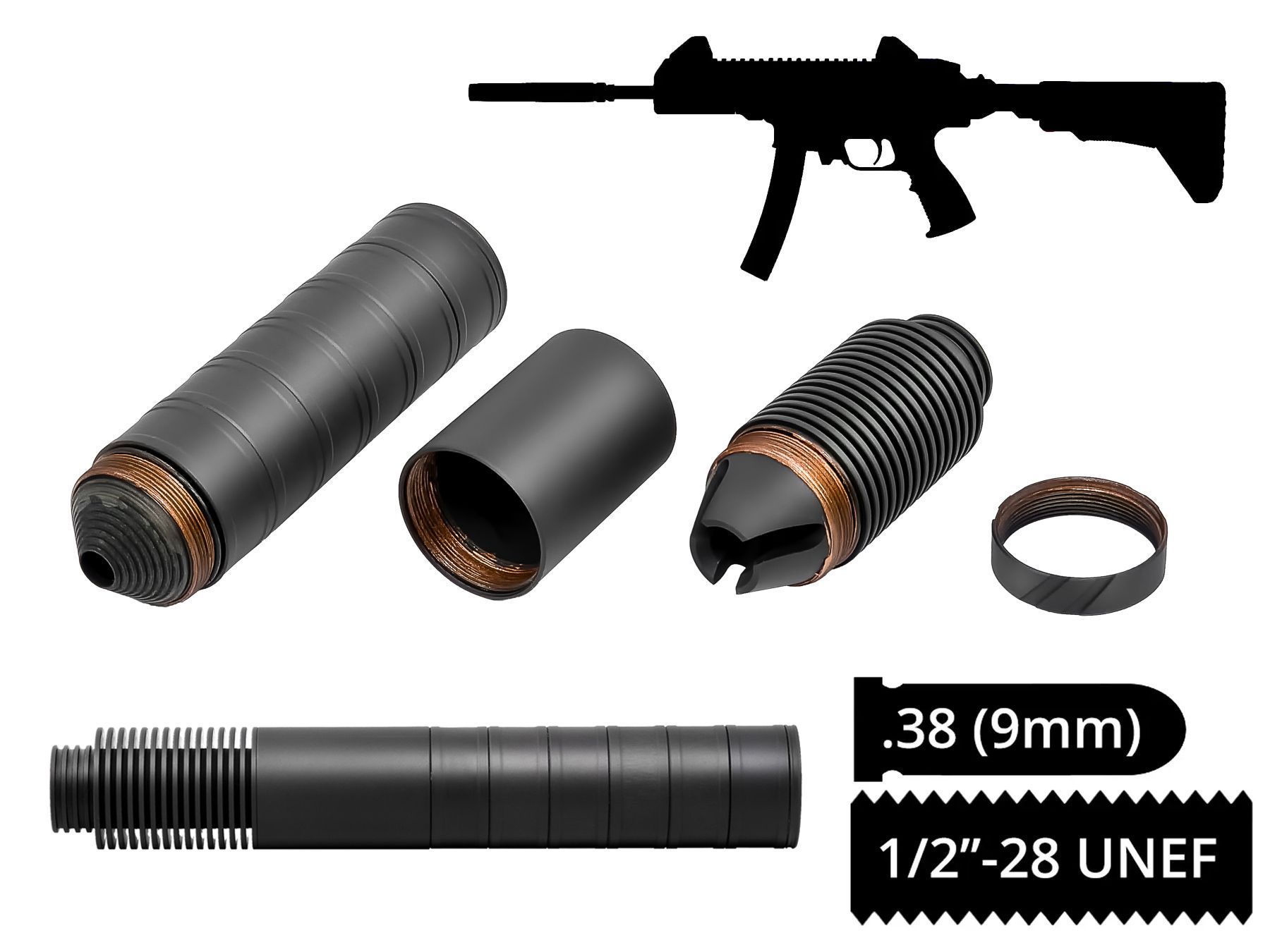 Глушник AFTactical S44NF60, 38(9mm),1\2*28 — фото 1